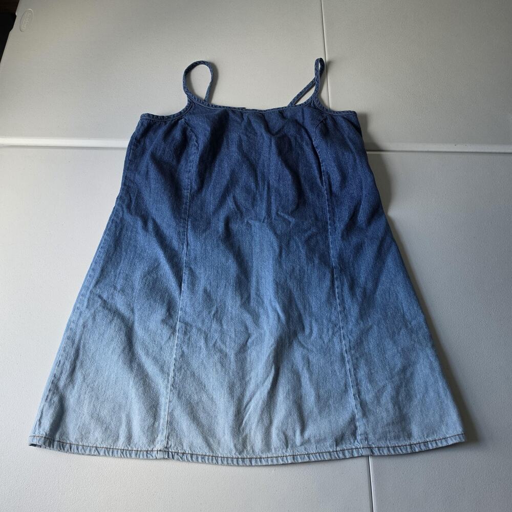 Y2K Jeans Dress Womens 14-16 Blue Denim Ombre Sleeveless Scoop Neck Casual